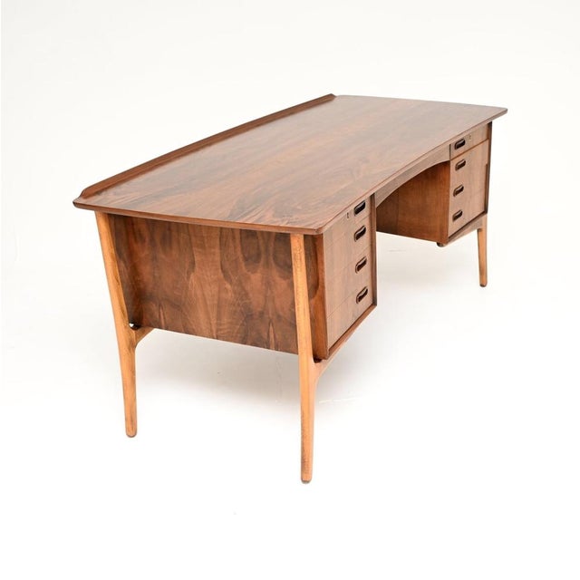 Mid-Century Modern Vintage Danish Walnut Desk attributed to Svend Aage Madsen for HP Hansen, 1960 For Sale - Image 3 of 13