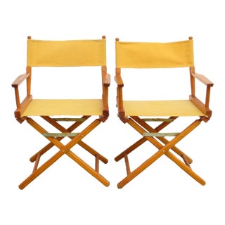 Midcentury Folding Wood / Canvas Directors Chairs, Pair For Sale