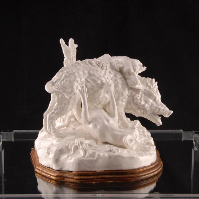 19th Century Sculpture Figural Group Hunting Scene Victorian Sevres Style White Porcelain D’après Oudry For Sale - Image 9 of 13