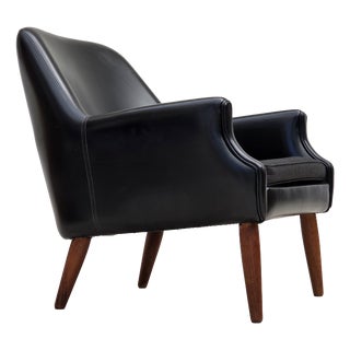 Danish Armchair in Artificial Leather and Teak Wood Legs, 1970s For Sale
