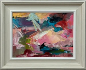 Pink & Turquoise Abstract Expressionist Painting - Unique Original Art by Contemporary British Artist, 2023