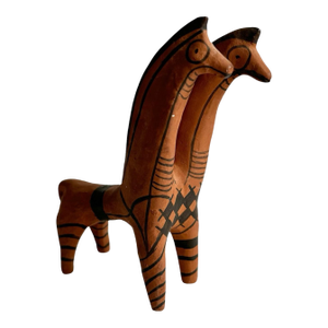 Two Headed Llama Pottery Figurine Vintage Peruvian Mythical Folk Art Horse Figure Terra Cotta