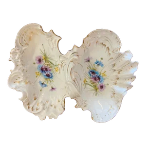 Late 19th Century Carl Tielsch Ct German Porcelain Double Sided Floral Dish With Handle