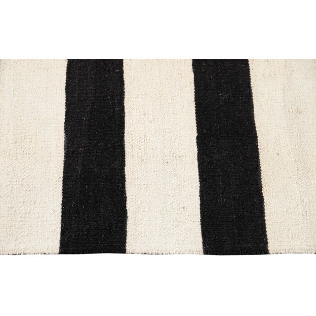 Contemporary Oversize Black & White Striped Kilim Large Flatweave Wool Rug For Sale In New York - Image 6 of 11