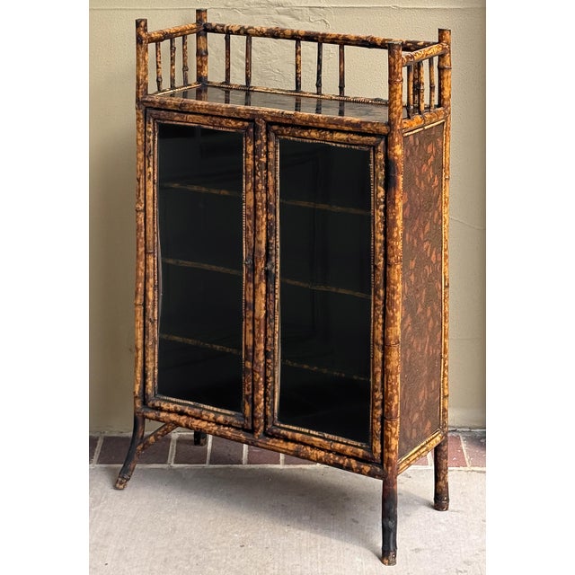 English Bamboo Bookcase Cabinet With Gallery Top and Two Glazed Doors For Sale - Image 4 of 18