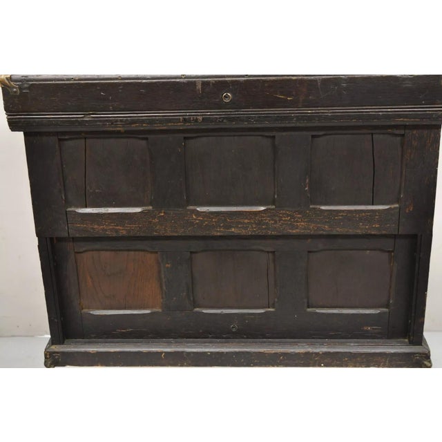 Antique English Mission Arts & Crafts Oak Wood Carpenters Tool Chest Parts Cabinet. Item features 6 hidden drawers, lift...