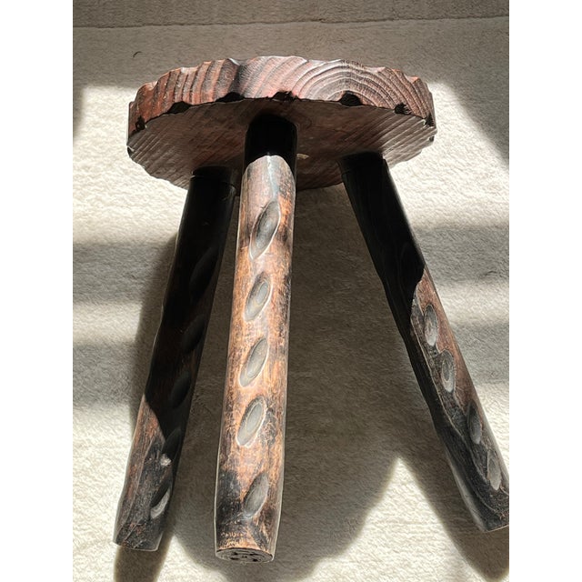Vintage Handcrafted Brutalist Wooden Tripod Stool, Made in Spain 1960's. Stamped and in original, very sturdy condition -...