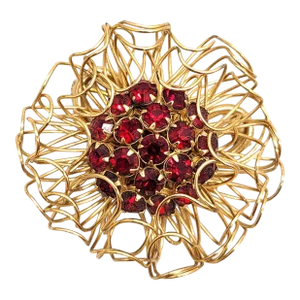 Vintage Signed Napier Modernist Goldtone Faux-Garnet Flower Brooch