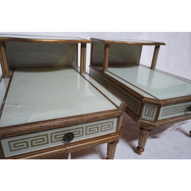 Cream Mid 20th Century A Pair of Reverse-Painted and Opalescent Nightstands For Sale - Image 8 of 18