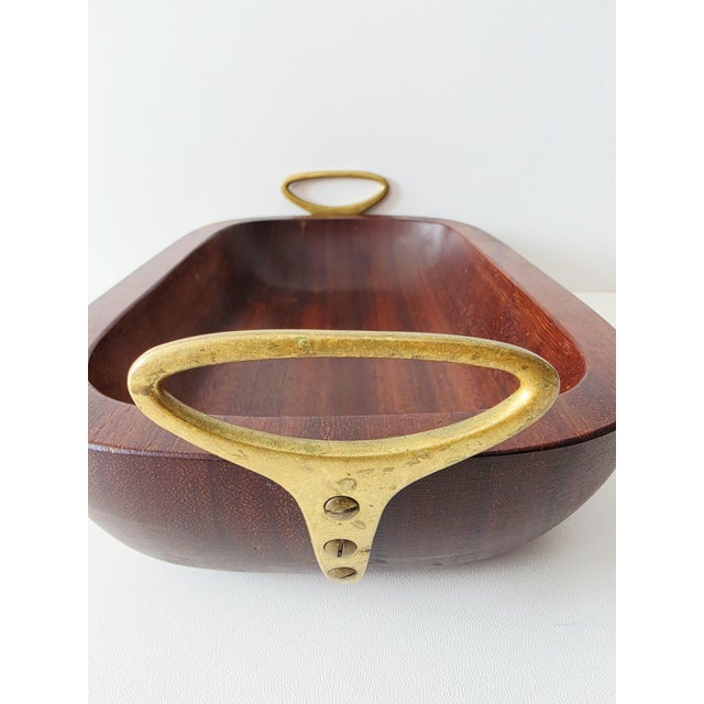 Large Vintage Wooden Fruit Bowl with Brass Handles by Carl Auböck, 1950s For Sale - Image 15 of 18