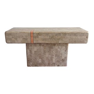 1980s Maitland–Smith Tessellated Stone Pedestal Console Table For Sale