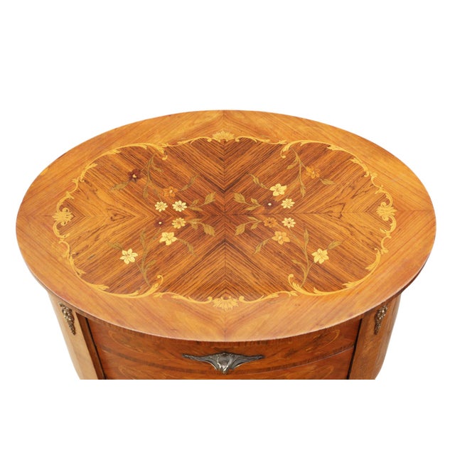 Vintage French MarquetryOval Bedside Tables, 1950s, Set of 2 For Sale - Image 6 of 12