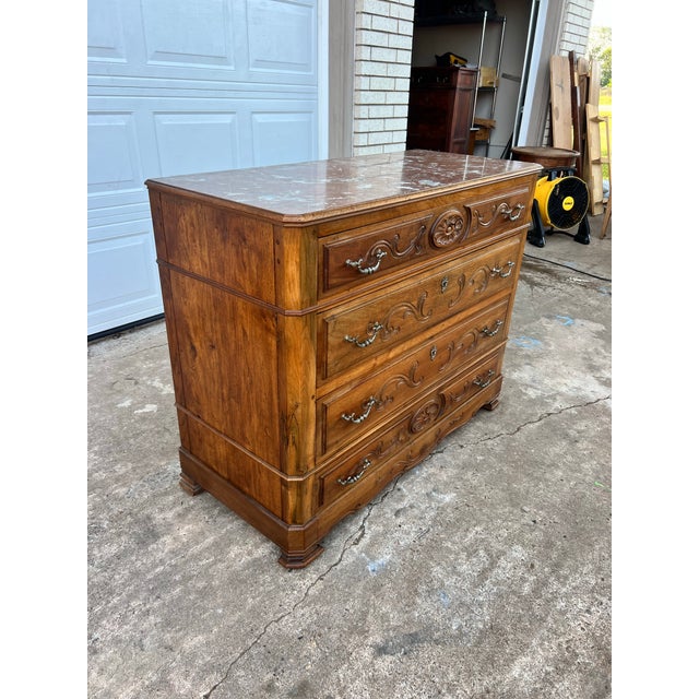French 19th Century Louis Philippe Walnut Marble Top Commode For Sale - Image 9 of 12