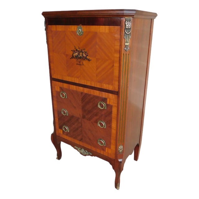 Antique French Louis XV Marquetry Secretary Desk For Sale