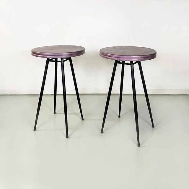 Mid-Century Modern Italian Black & Purple Plum Metal Bar Tables, 1950s, Set of 2 For Sale - Image 3 of 11