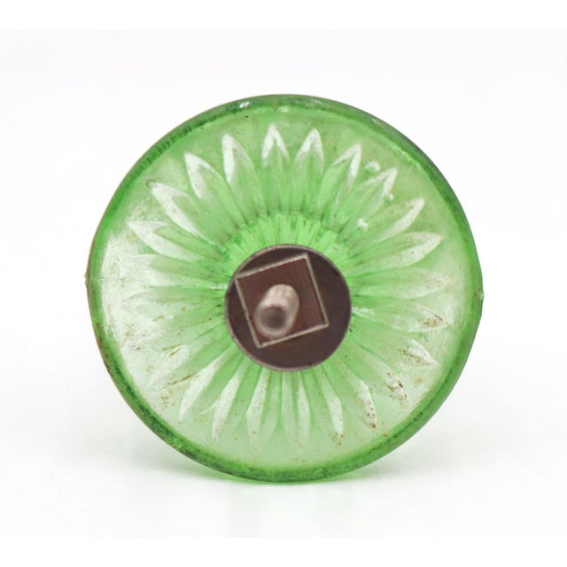 Pair of Vintage 1.75 In. Fluted Green Glass Cabinet Knobs For Sale - Image 6 of 6