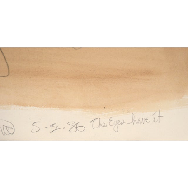 Yellow The Lovers "The Eyes Have It" Figurative Abstract Watercolor and Pencil on Paper For Sale - Image 8 of 9