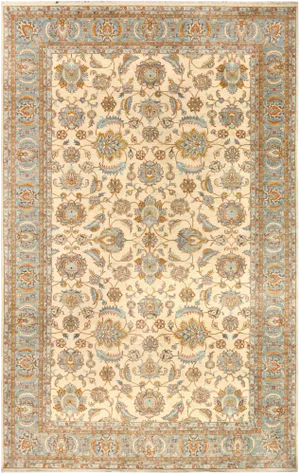 1980s Boho Chic Kafkaz Ivory/Lt. Blue Hand-Knotted Rug - 12'0 X 18'2