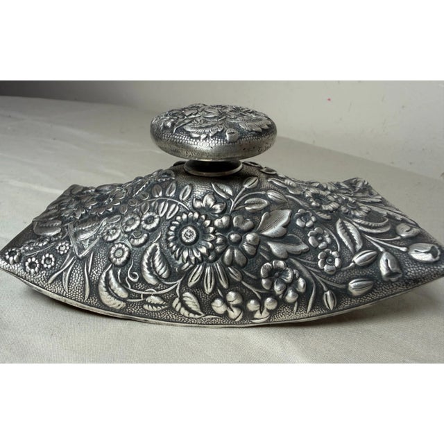 Up for sale is a rare antique Tiffany & Co. silver plated repousse ink blotter desk top article. Handmade in the United...