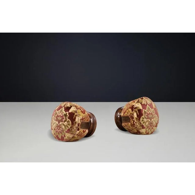 Vintage Italian Art Deco Walnut and Velvet Poufs, 1930s, Set of 4 For Sale - Image 9 of 18