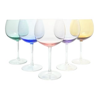 Set of 5 Colorful Balloon Wine, Water or All Purpose Glasses For Sale