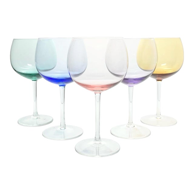 Set of 5 Colorful Balloon Wine, Water or All Purpose Glasses For Sale