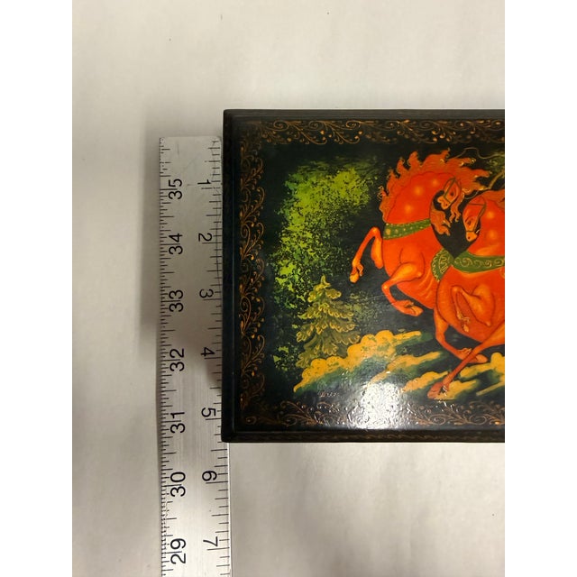 Hand-Painted Russian Lacquered Box With Horse and Sleigh Design For Sale - Image 10 of 12