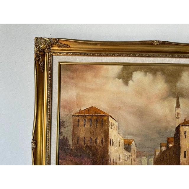 Wood L. Costello Venetian Scene Oil on Canvas Painting, Framed For Sale - Image 7 of 10