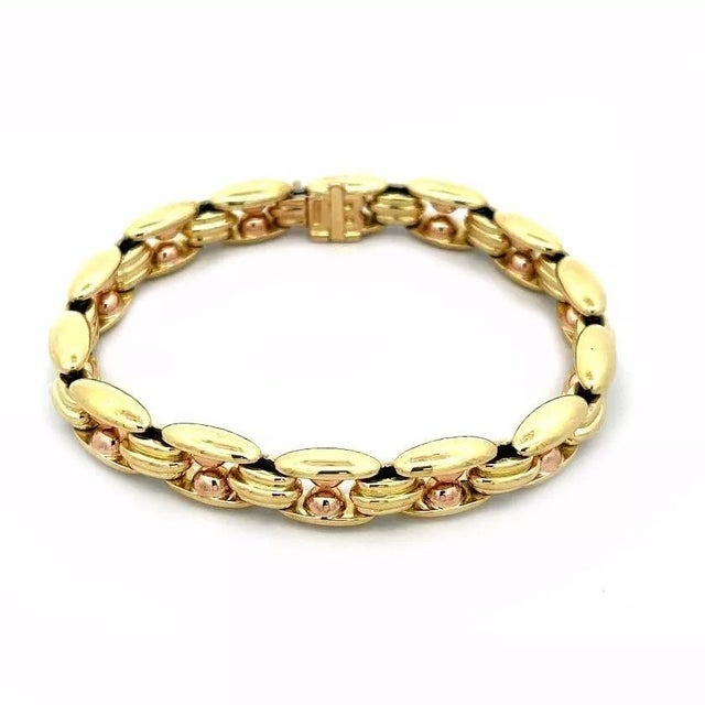 Contemporary Bvlgari 18k Yellow Rose Gold Bracelet Open Bar Bead Links For Sale - Image 3 of 7