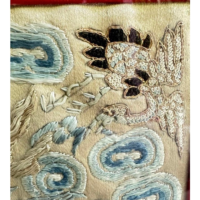 Antique 18th Century Chinese Silk Embroidery Dragon Tapestry Framed Qing Dynasty For Sale - Image 9 of 12