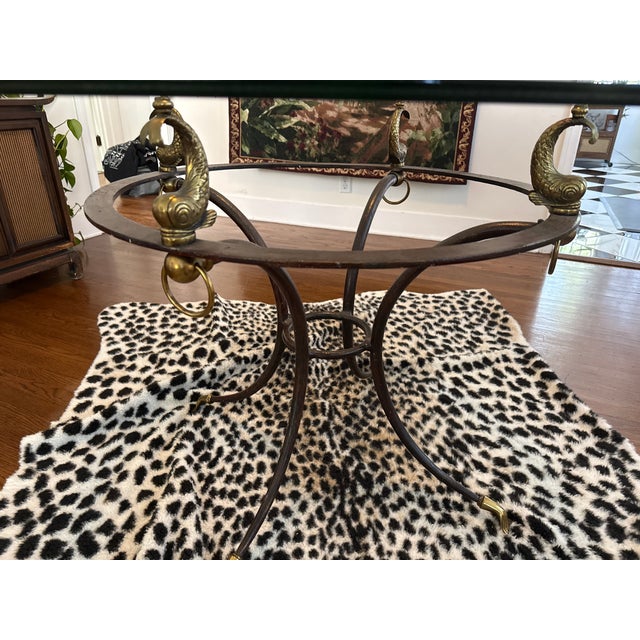 Vintage Hollywood Regency Dolphin / Koi Fish Glass Dining Table – 48” Round For Sale In Los Angeles - Image 6 of 8