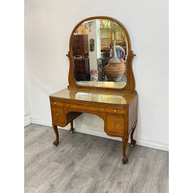 Wood Vintage Oak Vanity For Sale - Image 7 of 10
