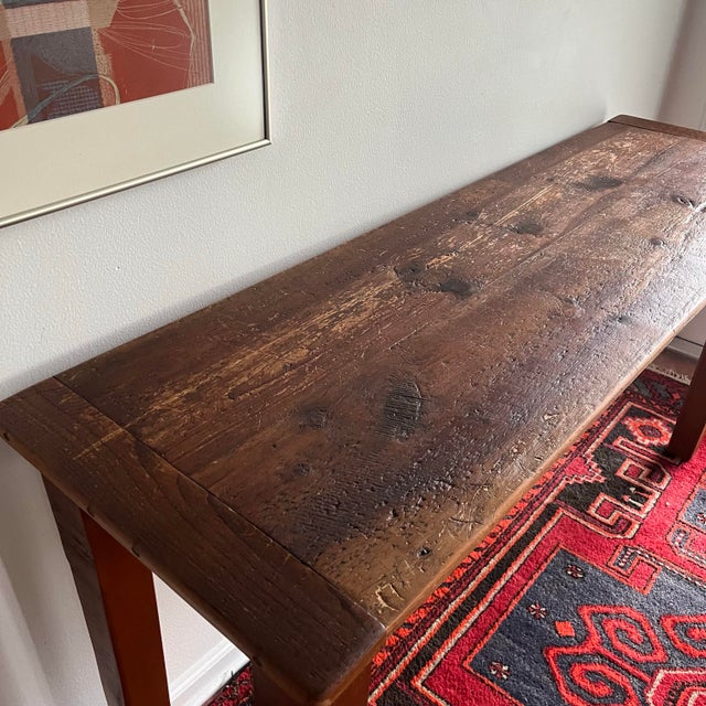 Wood 1980s Farmhouse Wood Console Table Rustic Pine For Sale - Image 7 of 7
