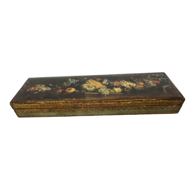 1960s Vintage Italian Hand-Painted Wood Box, Fruit Still Life Gold Gilt ...