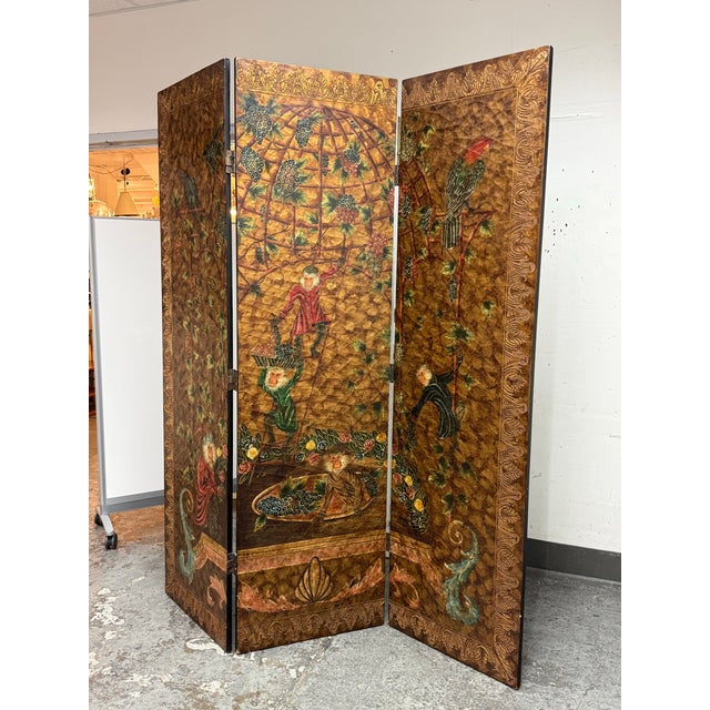 Chinoiserie Hand Painted Triple Panel Room Divider For Sale - Image 9 of 12