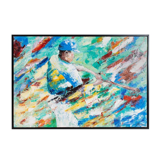 Swing And A Home Run - Wall Art Set within a sleek black floater frame, this captivating piece transports you to the heart...