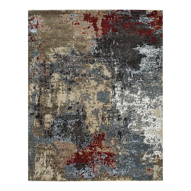 Kira Sophie Gray Hand-Knotted Wool Rug Carpet, Abstract Contemporary Design For Sale