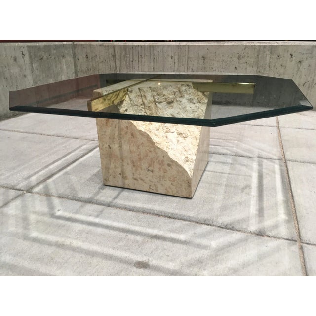 Maitland - Smith Postmodern Maitland-Smith Style Brass & Glass Coffee Table in Tessellated Stone For Sale - Image 4 of 13