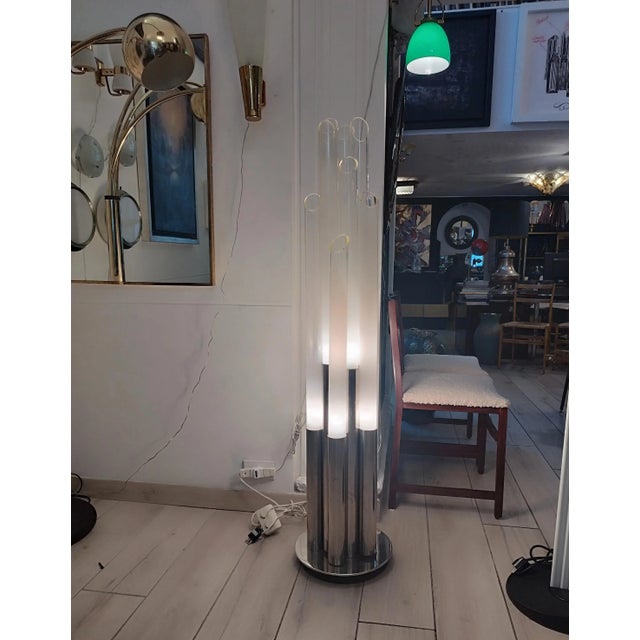 Glass Chromed Metal and Murano Glass Floor Lamp, Italy, 1970s For Sale - Image 7 of 8