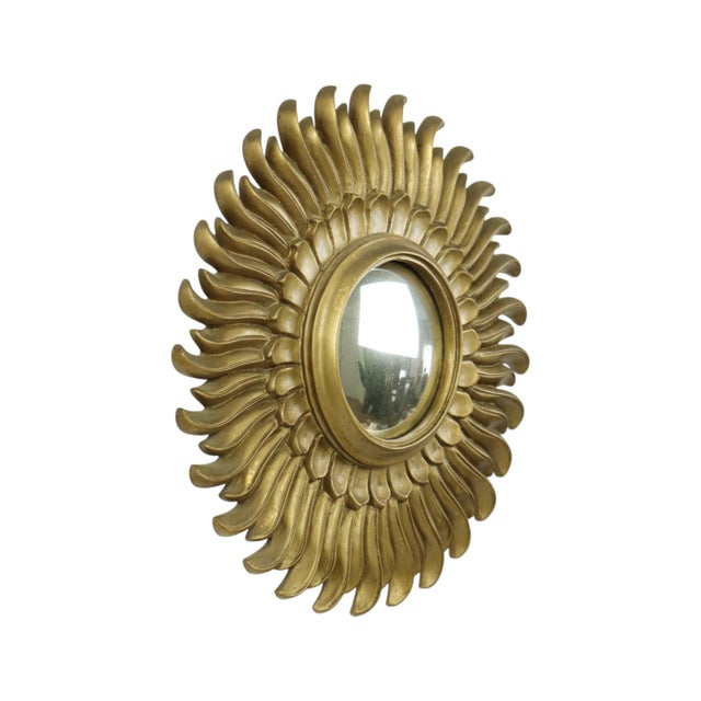 Vintage Sunburst Mirror in Gold Resin, 1960s For Sale - Image 12 of 14