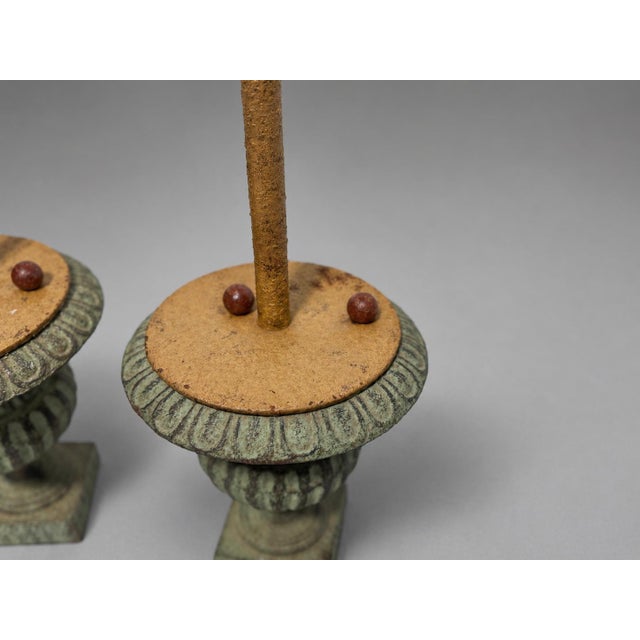 Pair of Mid-Century Painted Iron & Tole Palm Tree Candlesticks For Sale - Image 4 of 10