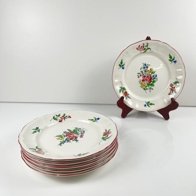 Set of 6 dessert plates from the renowned KG Luneville pottery – Réverbère pattern, iconic pieces of French tableware....