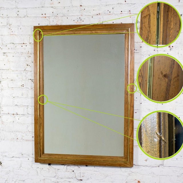 1974 Modern Wall Mirror by Thomasville Rectangular Oak Frame With Brass Plated Detail For Sale - Image 16 of 18