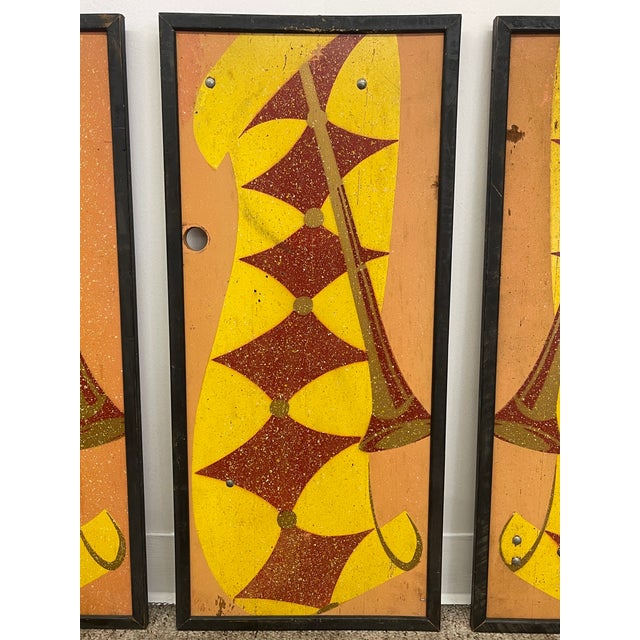 Wood Vintage Mid-Century Modern Geometric Wall Panels, Set of Four, Orange and Yellow Abstract Wall Art For Sale - Image 7 of 10
