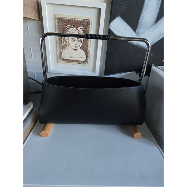 PostModern 1980's Arrben Italian Leather, Chrome & Wood Designer Magazine Holder For Sale - Image 13 of 13
