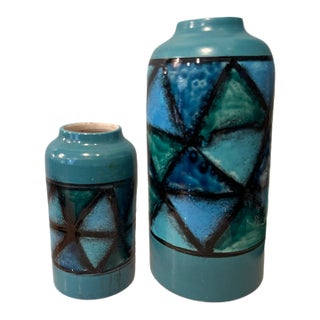Mid 20th Century Italian Bitossi Vetrata Glaze Vases; Matched Pair, Models 941b and 942b For Sale