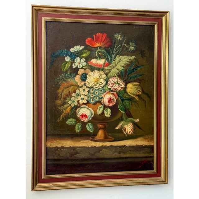 Late 19th Century Antique European Dutch Masters Flower Still Life Framed Oil Painting Framed For Sale - Image 5 of 12