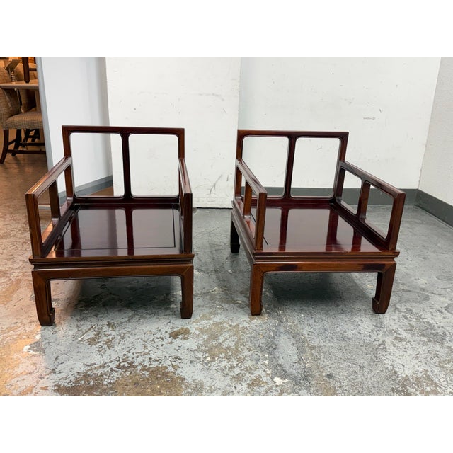 Wood Vintage Asian Style Rosewood Lounge Chairs, Pair For Sale - Image 7 of 12