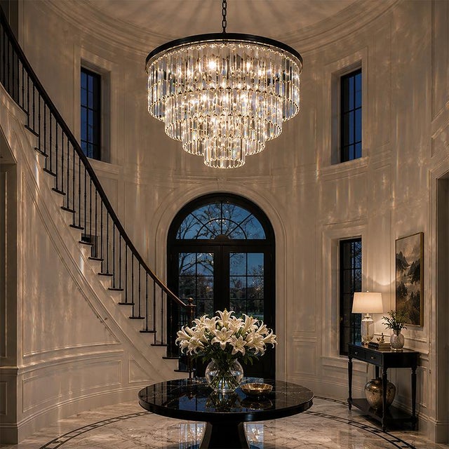 Aloadecor 8-Lights Modern Black 4-Tier Round Crystal Fringe Chandelier For Sale In Houston - Image 6 of 7