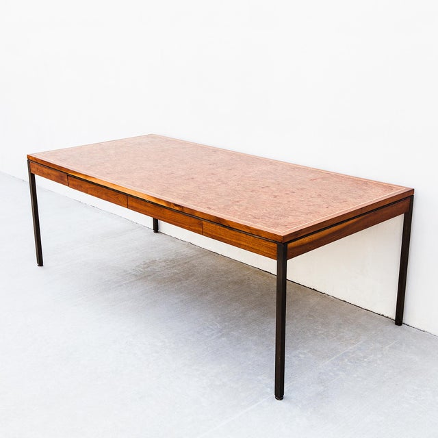 Refinished 1970s Mid Century Modern Walnut & Burl Executive Desk by Hiebert For Sale - Image 9 of 15
